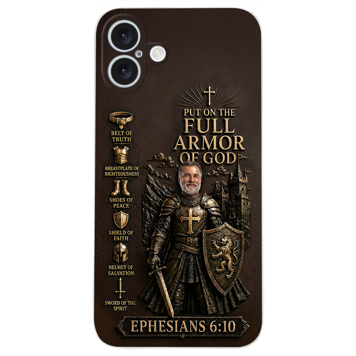 Put On The Full Amor Of God, Gift for Christians - Personalized Christian 3D Embossed Leather Phone Case