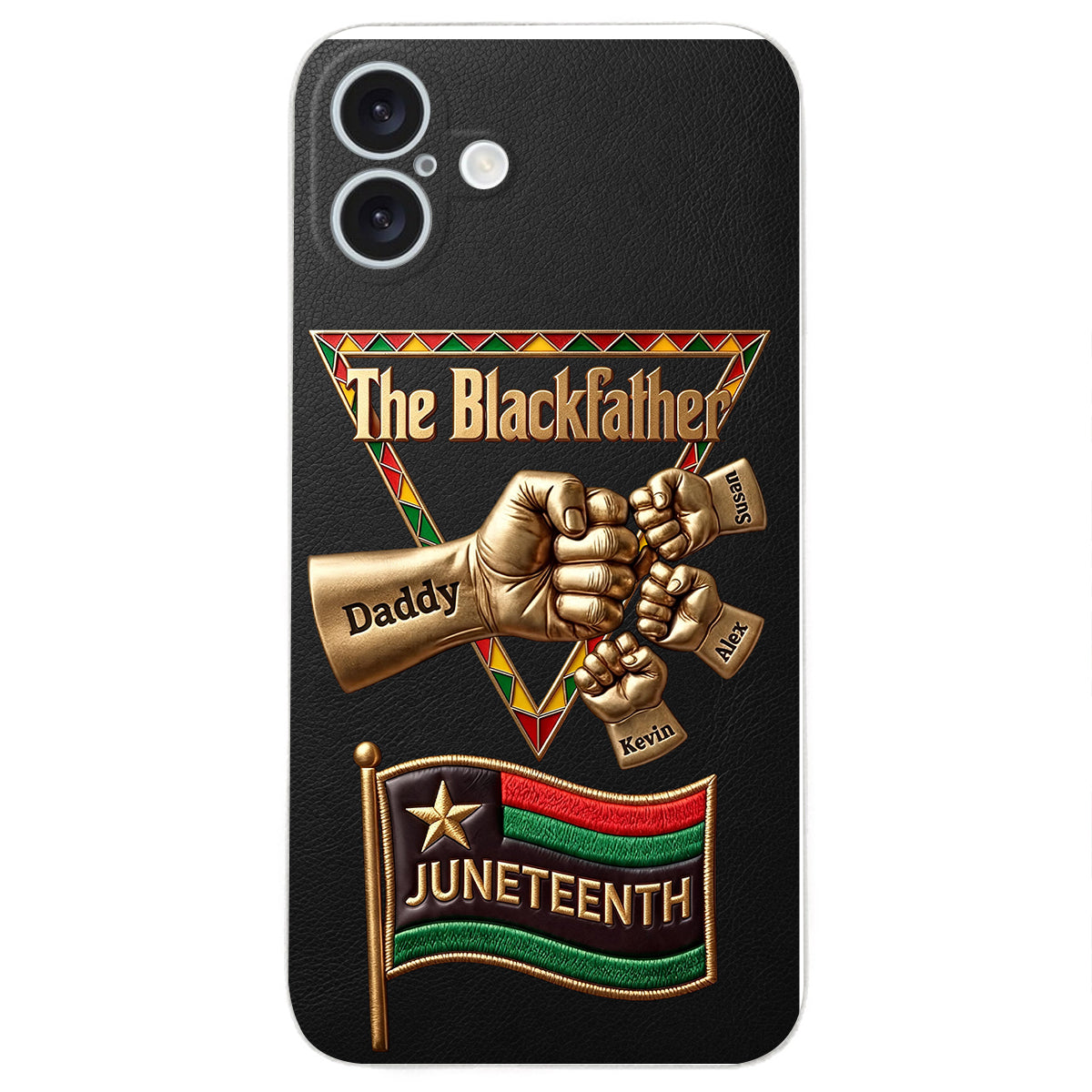 The Blackfather - Personalized Father 3D Embossed Leather Phone Case
