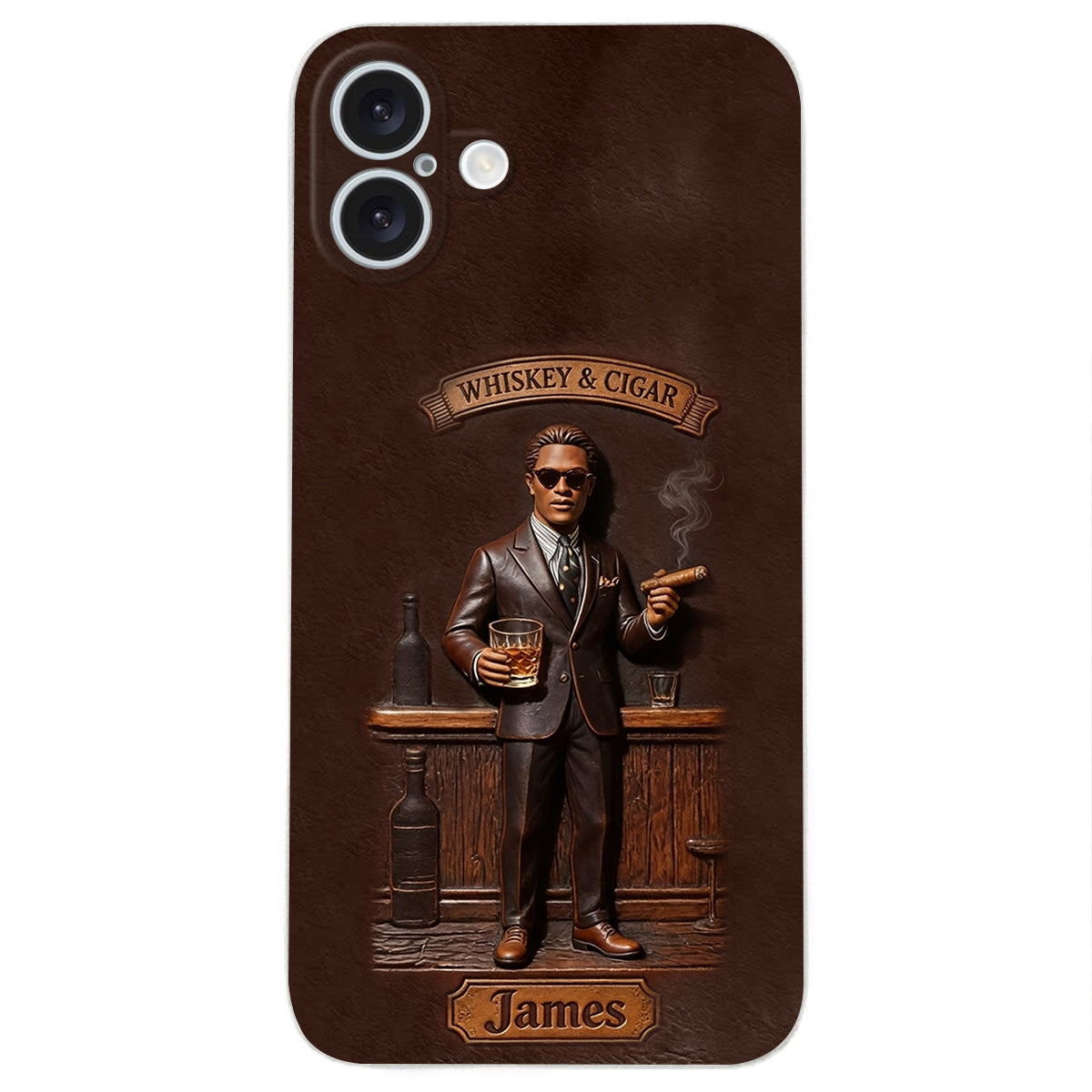 Whiskey And Cigar - Personalized Whisky 3D Embossed Leather Phone Case