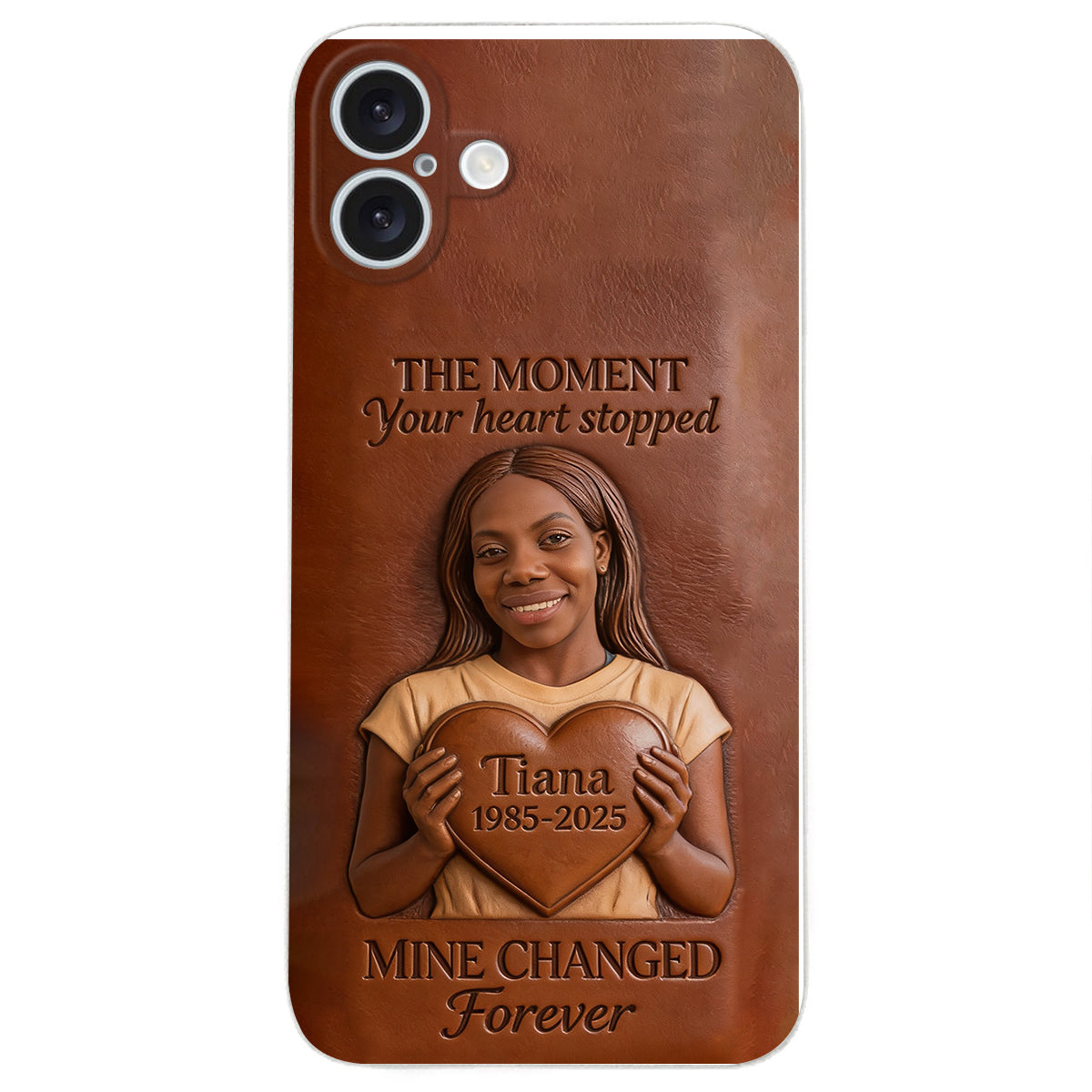 The Moment Your Heart Stopped - Personalized Memorial 3D Embossed Leather Phone Case