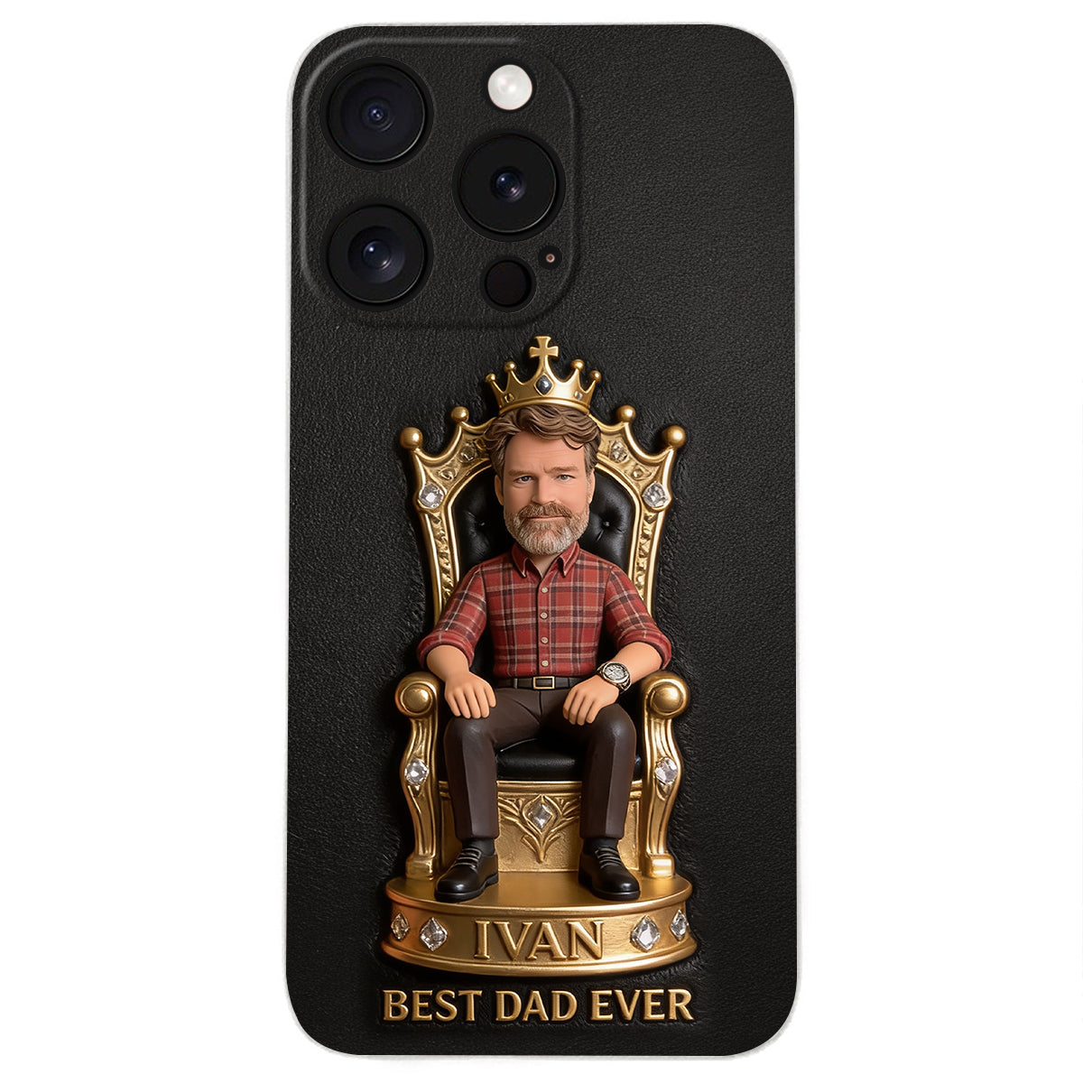 The King Dad - Personalized Father 3D Embossed Leather Phone Case