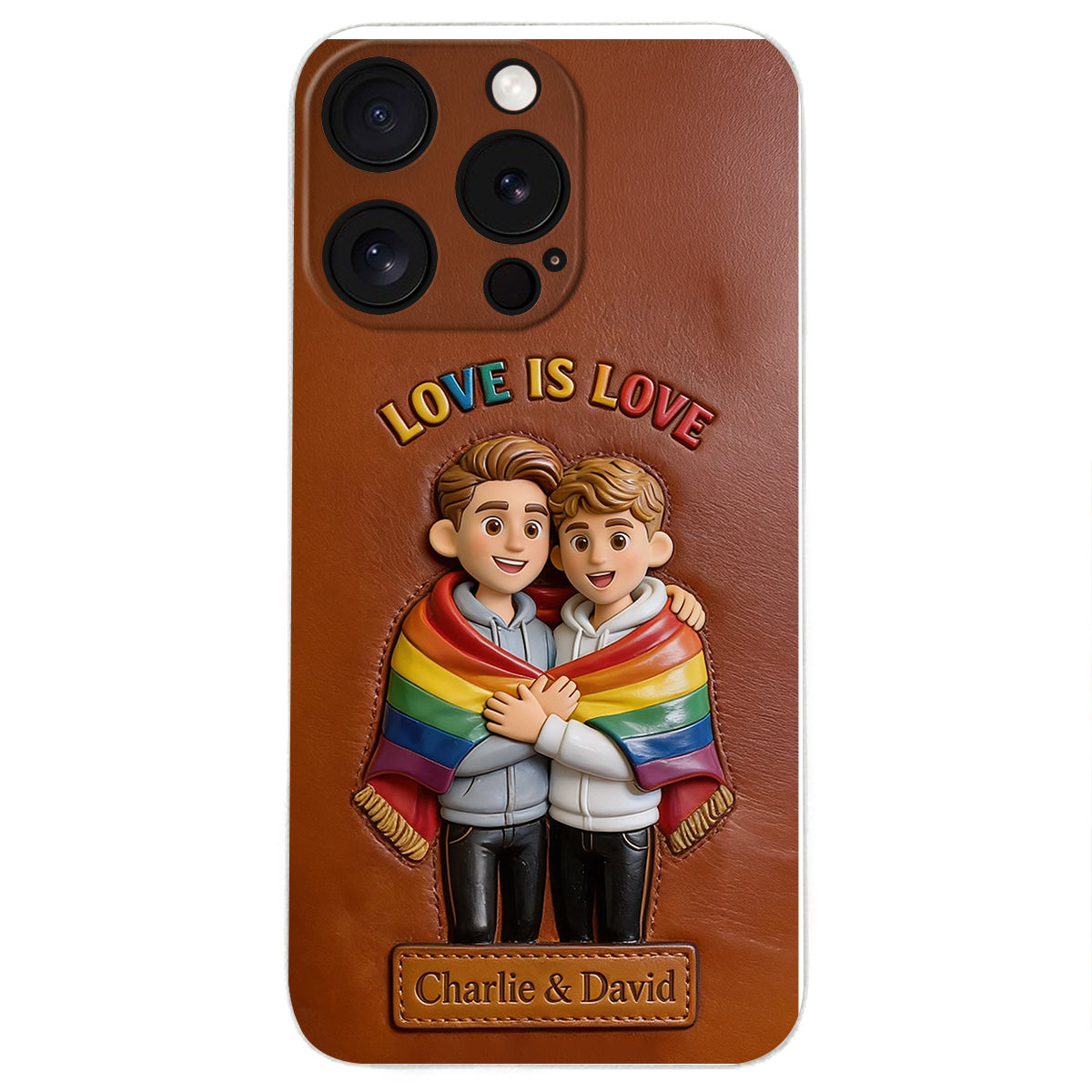 Love Is Love - Personalized LGBT Support 3D Embossed Leather Phone Case