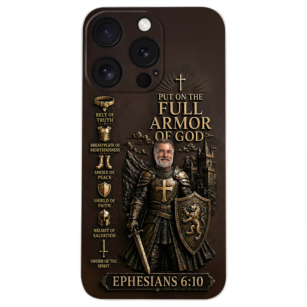 Put On The Full Amor Of God, Gift for Christians - Personalized Christian 3D Embossed Leather Phone Case