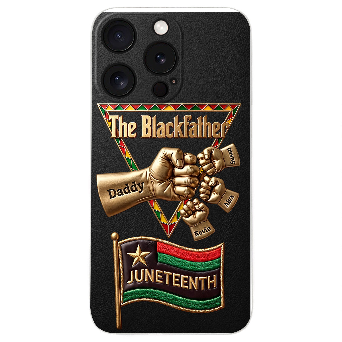 The Blackfather - Personalized Father 3D Embossed Leather Phone Case