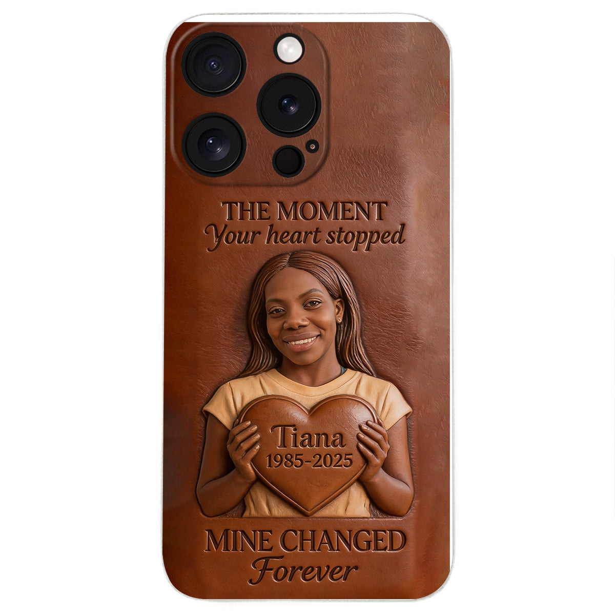 The Moment Your Heart Stopped - Personalized Memorial 3D Embossed Leather Phone Case