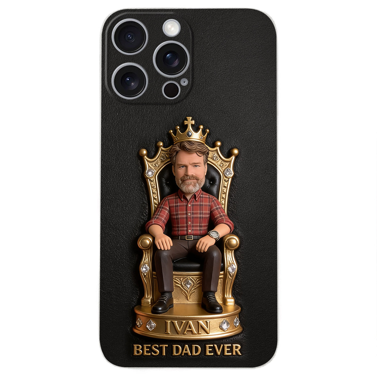 The King Dad - Personalized Father 3D Embossed Leather Phone Case