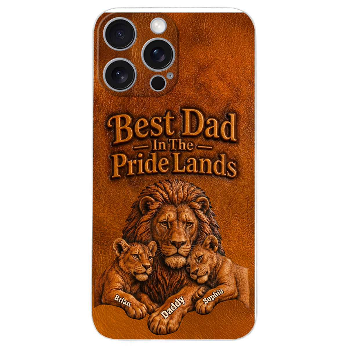 Papa Lion - Personalized Father 3D Embossed Leather Phone Case