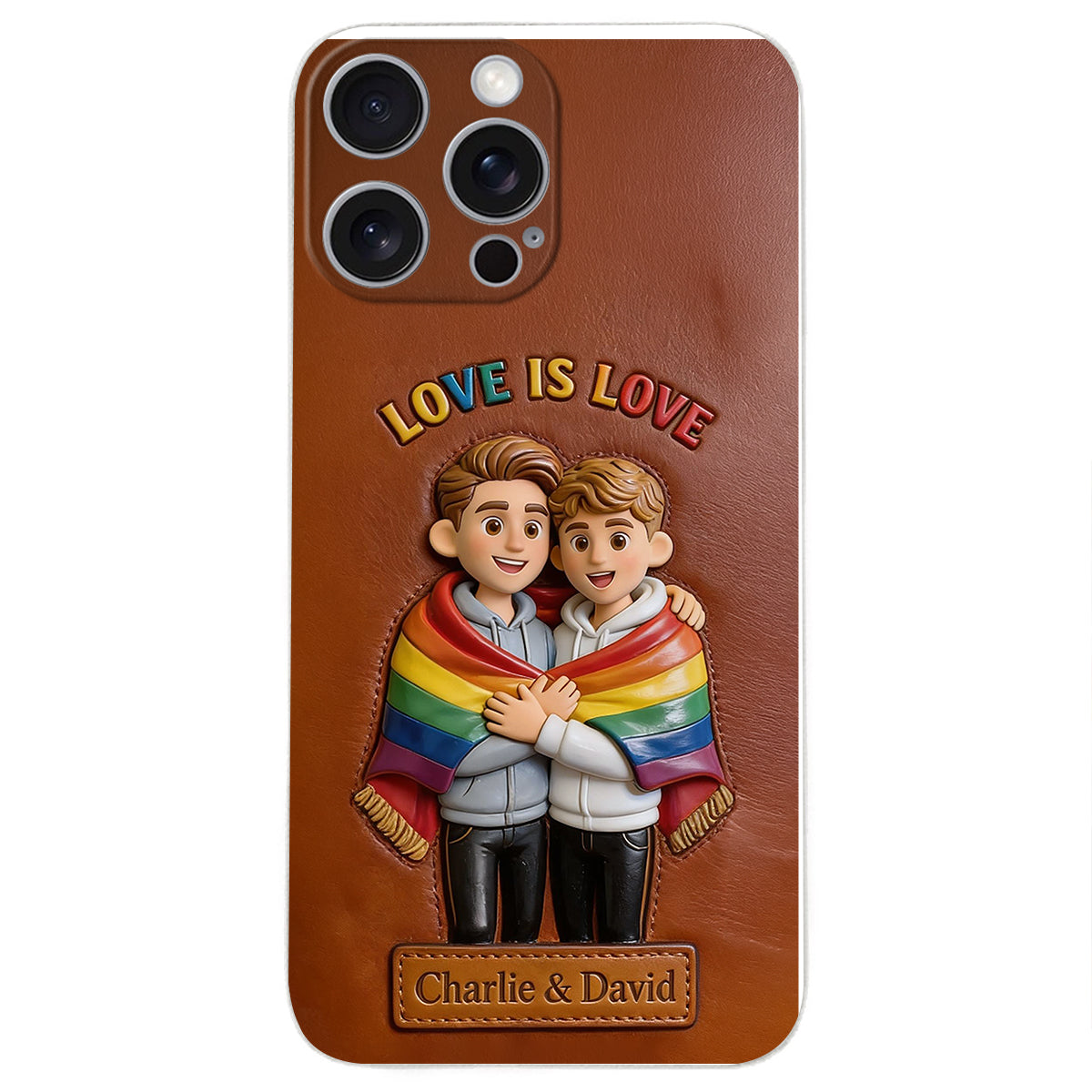 Love Is Love - Personalized LGBT Support 3D Embossed Leather Phone Case