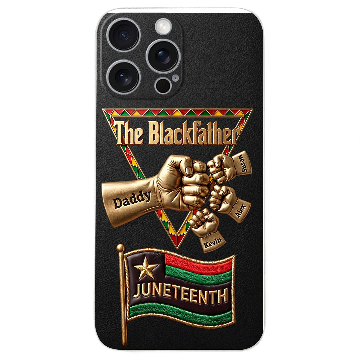 The Blackfather - Personalized Father 3D Embossed Leather Phone Case