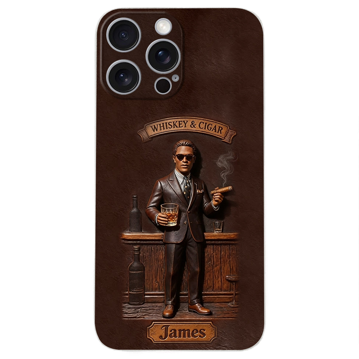 Whiskey And Cigar - Personalized Whisky 3D Embossed Leather Phone Case