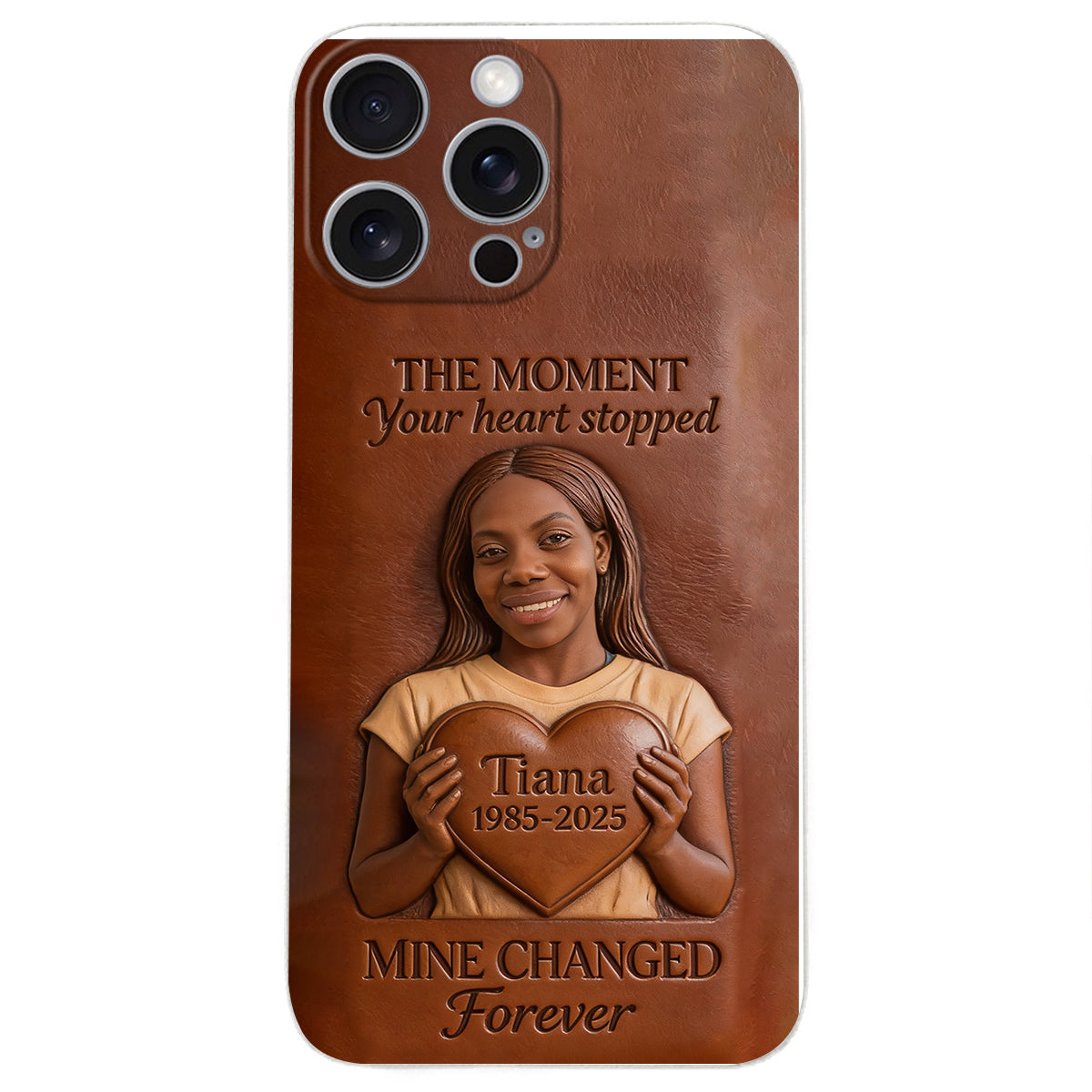 The Moment Your Heart Stopped - Personalized Memorial 3D Embossed Leather Phone Case
