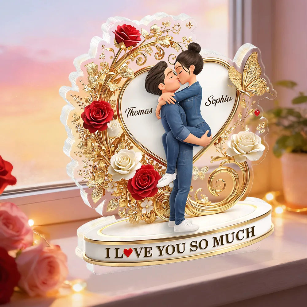 Shaped Acrylic Block Plaque Personalized with Names, I LOVE YOU SO MUCH Heart Design, Sweet Love Memory Home Accent, Creative Gift for Couple