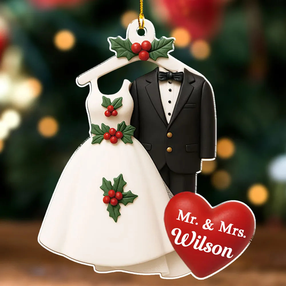 Acrylic Ornament with Wedding Dress & Suit Design, Romantic Holiday Décor and Perfect Gift for Newlyweds
