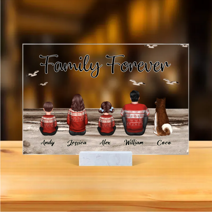 Beach Landscape Family Sitting Back View - Personalized Keychain or Poster or Plaque or Car Hanger or Pillow or Wallet or Wallet Card or Cap or Cup- Ideal Gift for Loved Ones