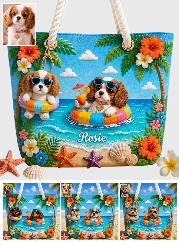 Funny Pet Summer Vibes - Personalized Dog Beach Bag With Plush Charm