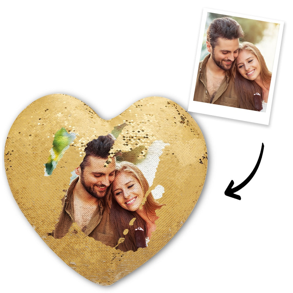 Any Photo - Personalized Couple Heart Magic Sequin Pillow