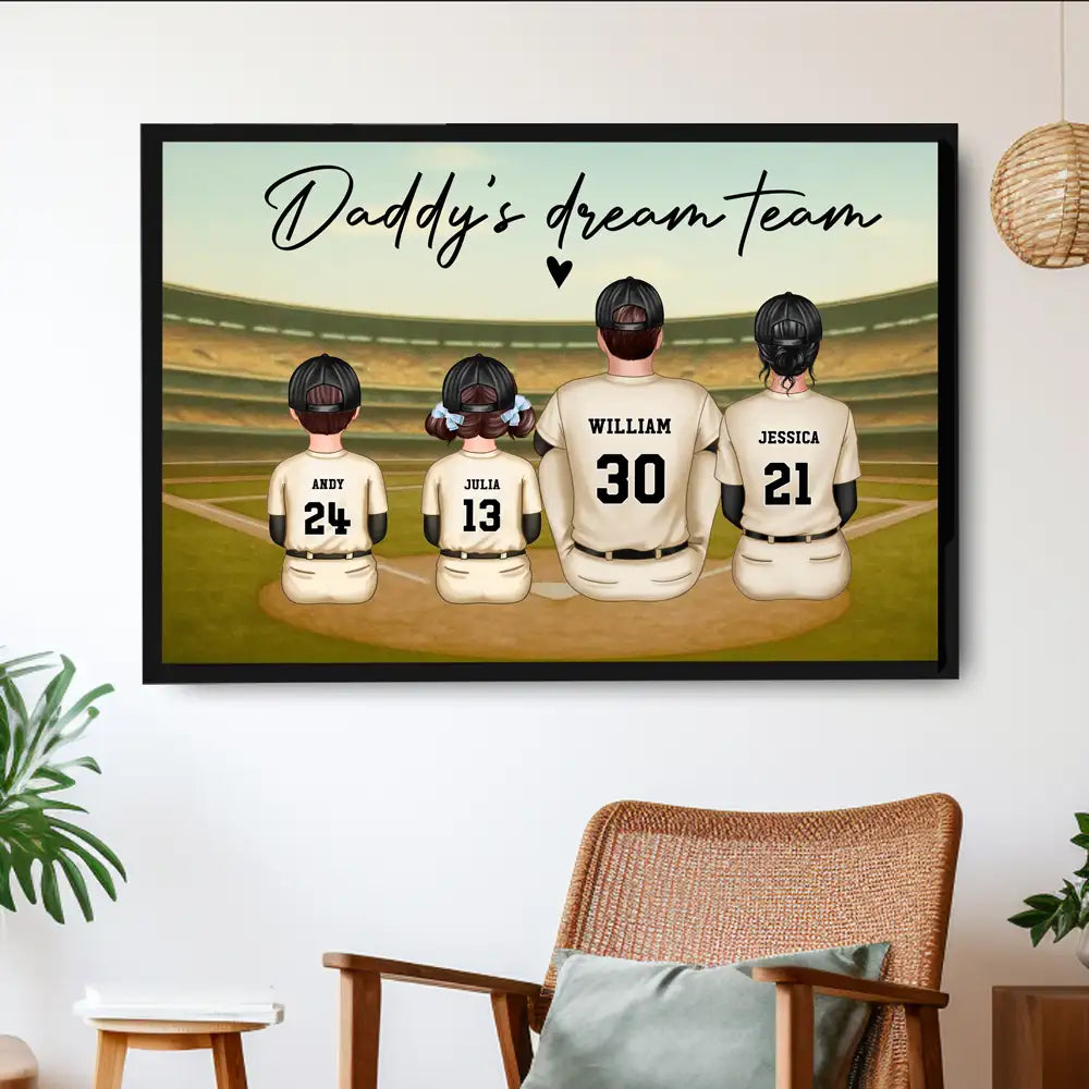 “Daddy’s Dream Team” Vintage Baseball Poster / Canvas – Heartfelt Father’s Day Gift for Dad