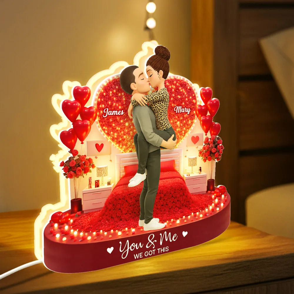 Personalized Acrylic Light Box Kissing Couple in Romantic Bedroom Scene - Unique Valentine's Day Gift for Couples