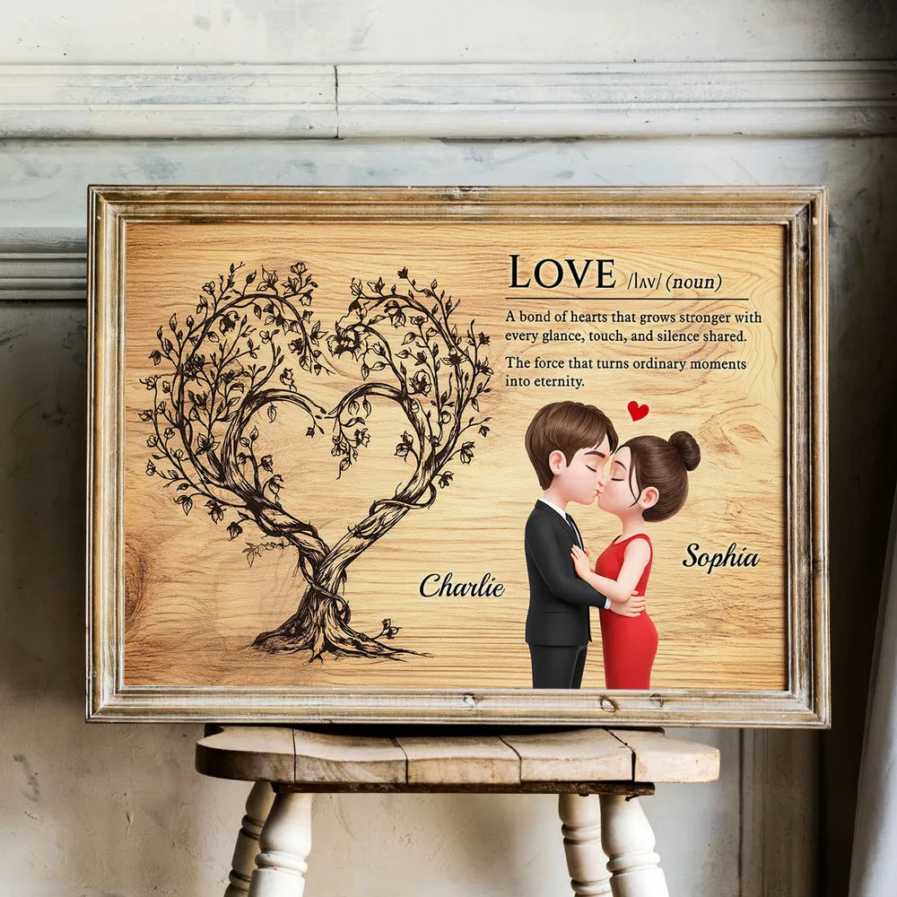 Romantic Couple Kissing Poster with Love Quote and Heart Tree, Personalized Wall Decor, Unique Gift for Couples