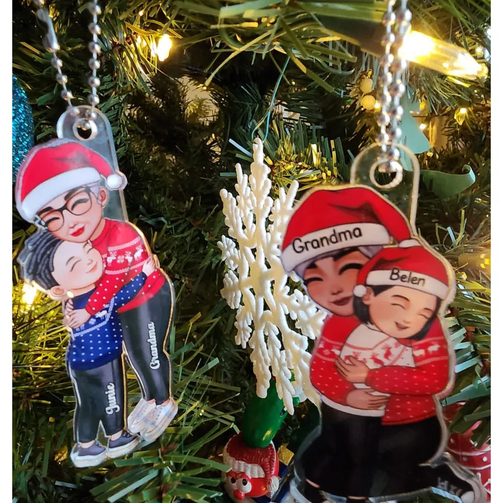 Cute Grandma & Grandkid Hugging - Gift For Grandkids & Grandma - Personalized Acrylic Ornament