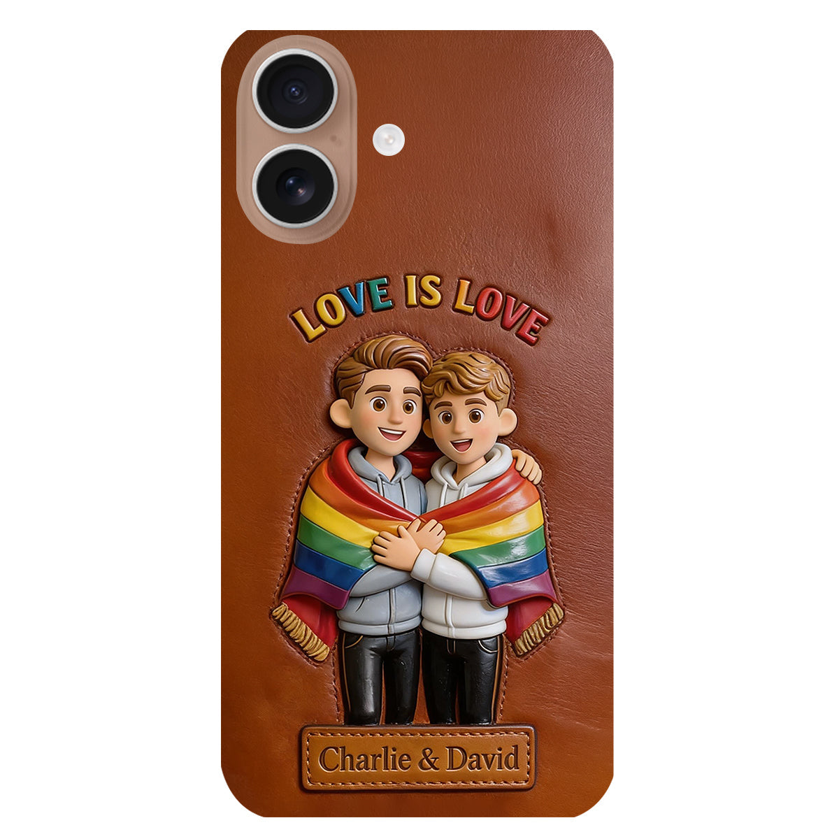 Love Is Love - Personalized LGBT Support 3D Embossed Leather Phone Case