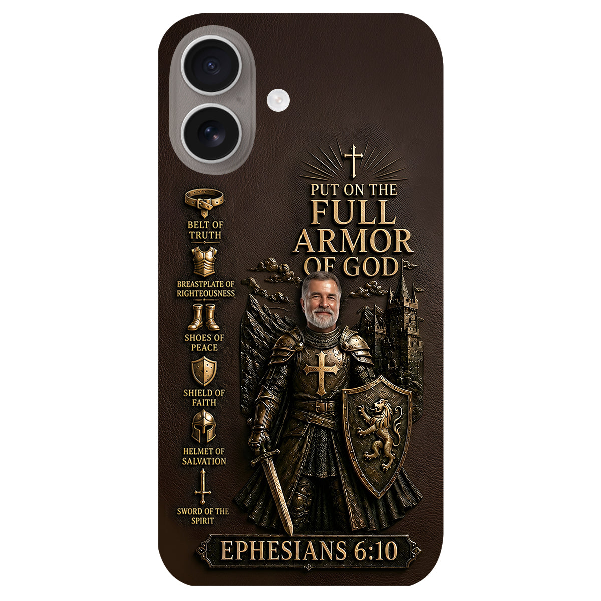 Put On The Full Amor Of God, Gift for Christians - Personalized Christian 3D Embossed Leather Phone Case