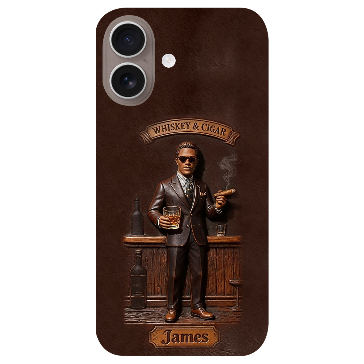 Whiskey And Cigar - Personalized Whisky 3D Embossed Leather Phone Case