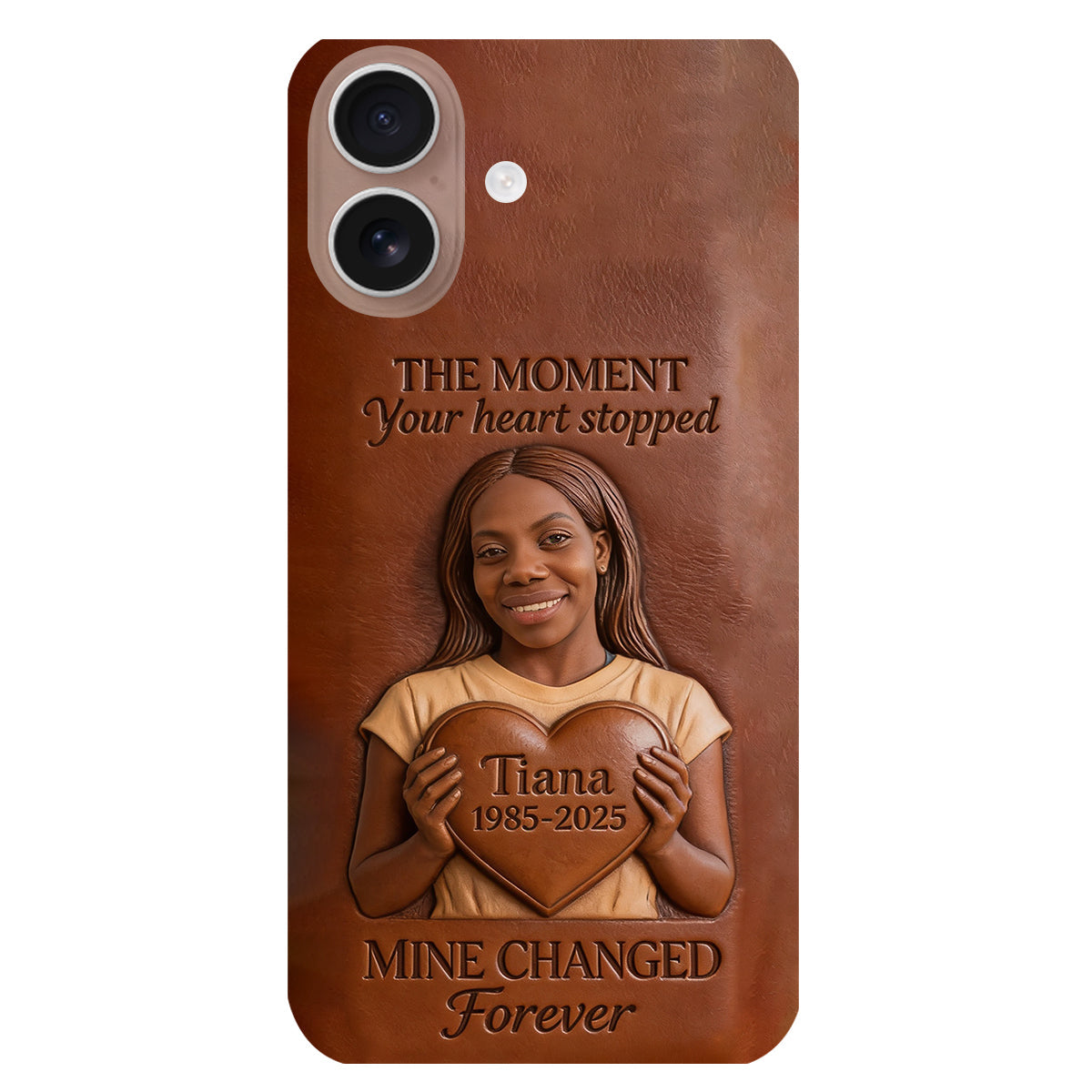 The Moment Your Heart Stopped - Personalized Memorial 3D Embossed Leather Phone Case