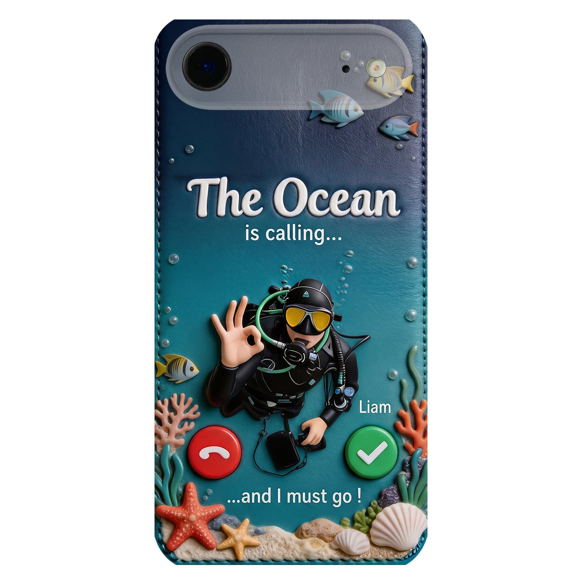 Tropical Sea Life - Personalized Scuba Diving 3D Embossed Leather Phone Case