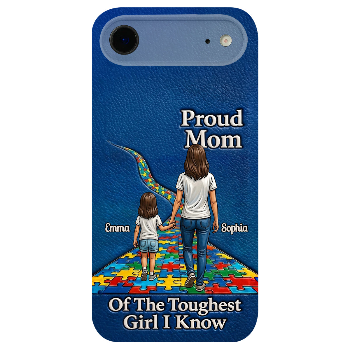 Proud Dad Of The Toughest Boy I Know - Personalized Autism Awareness 3D Embossed Leather Phone Case