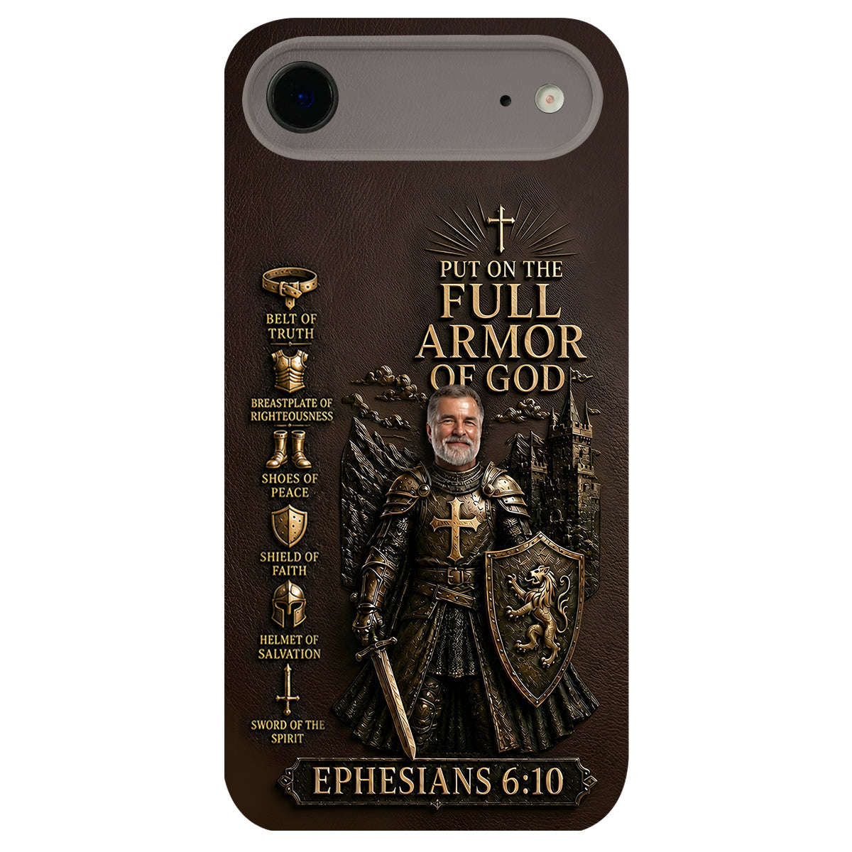 Put On The Full Amor Of God, Gift for Christians - Personalized Christian 3D Embossed Leather Phone Case