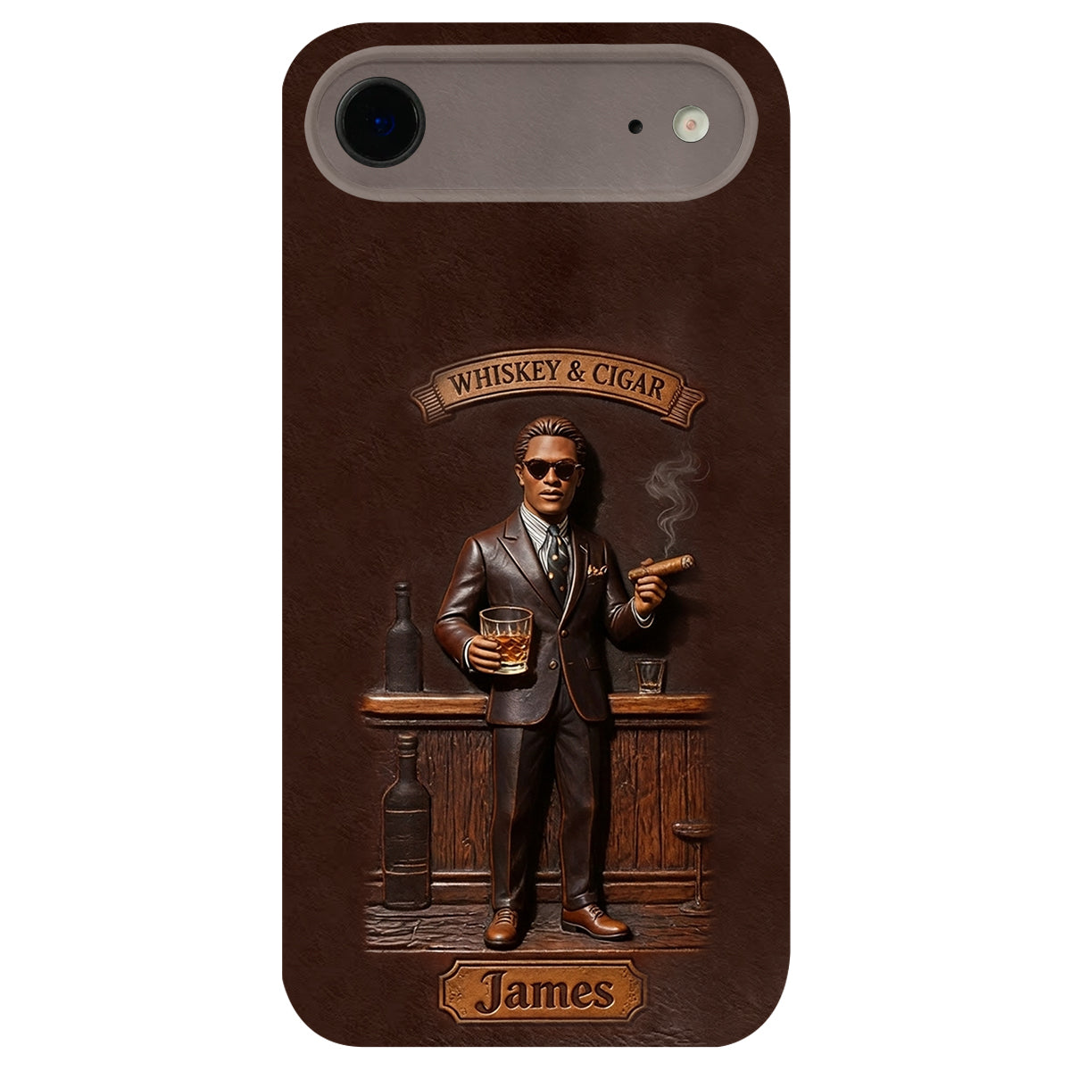 Whiskey And Cigar - Personalized Whisky 3D Embossed Leather Phone Case