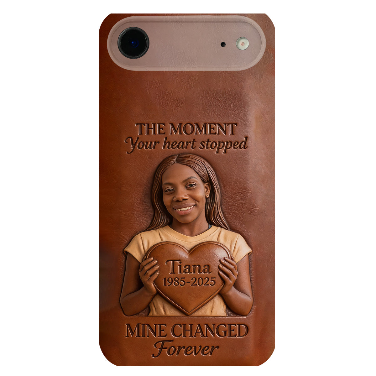 The Moment Your Heart Stopped - Personalized Memorial 3D Embossed Leather Phone Case