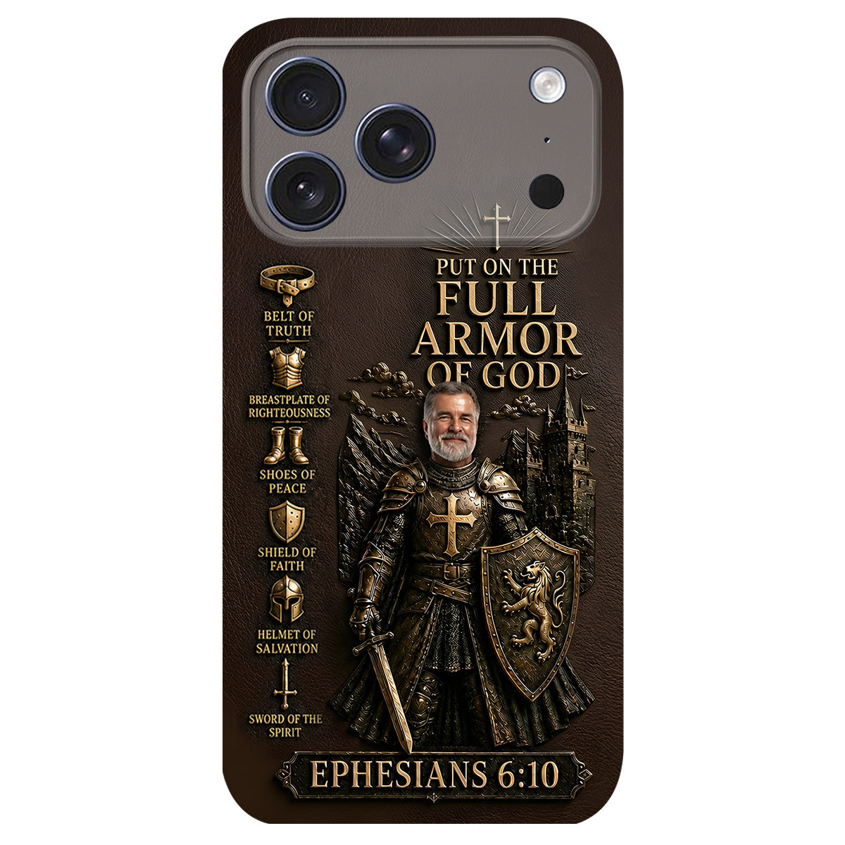 Put On The Full Amor Of God, Gift for Christians - Personalized Christian 3D Embossed Leather Phone Case