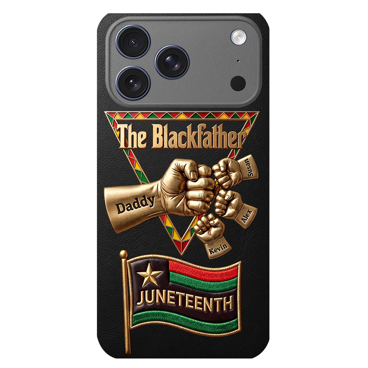 The Blackfather - Personalized Father 3D Embossed Leather Phone Case