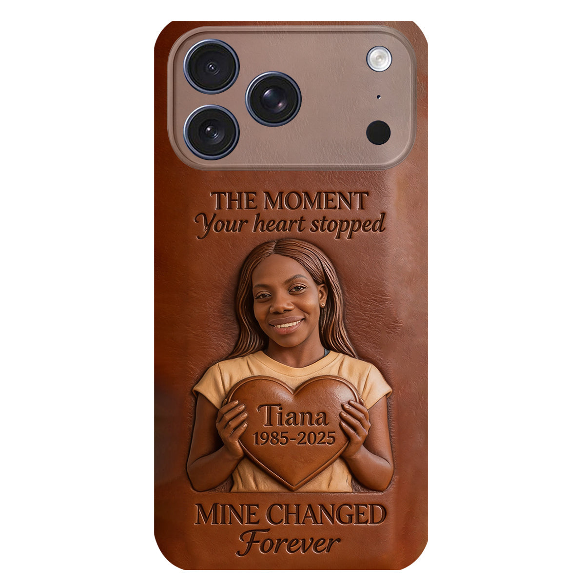 The Moment Your Heart Stopped - Personalized Memorial 3D Embossed Leather Phone Case