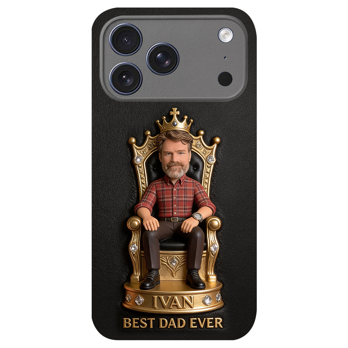 The King Dad - Personalized Father 3D Embossed Leather Phone Case