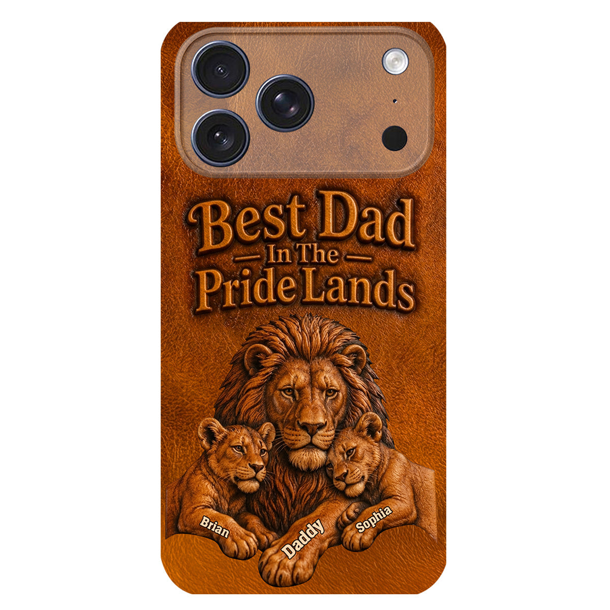 Papa Lion - Personalized Father 3D Embossed Leather Phone Case