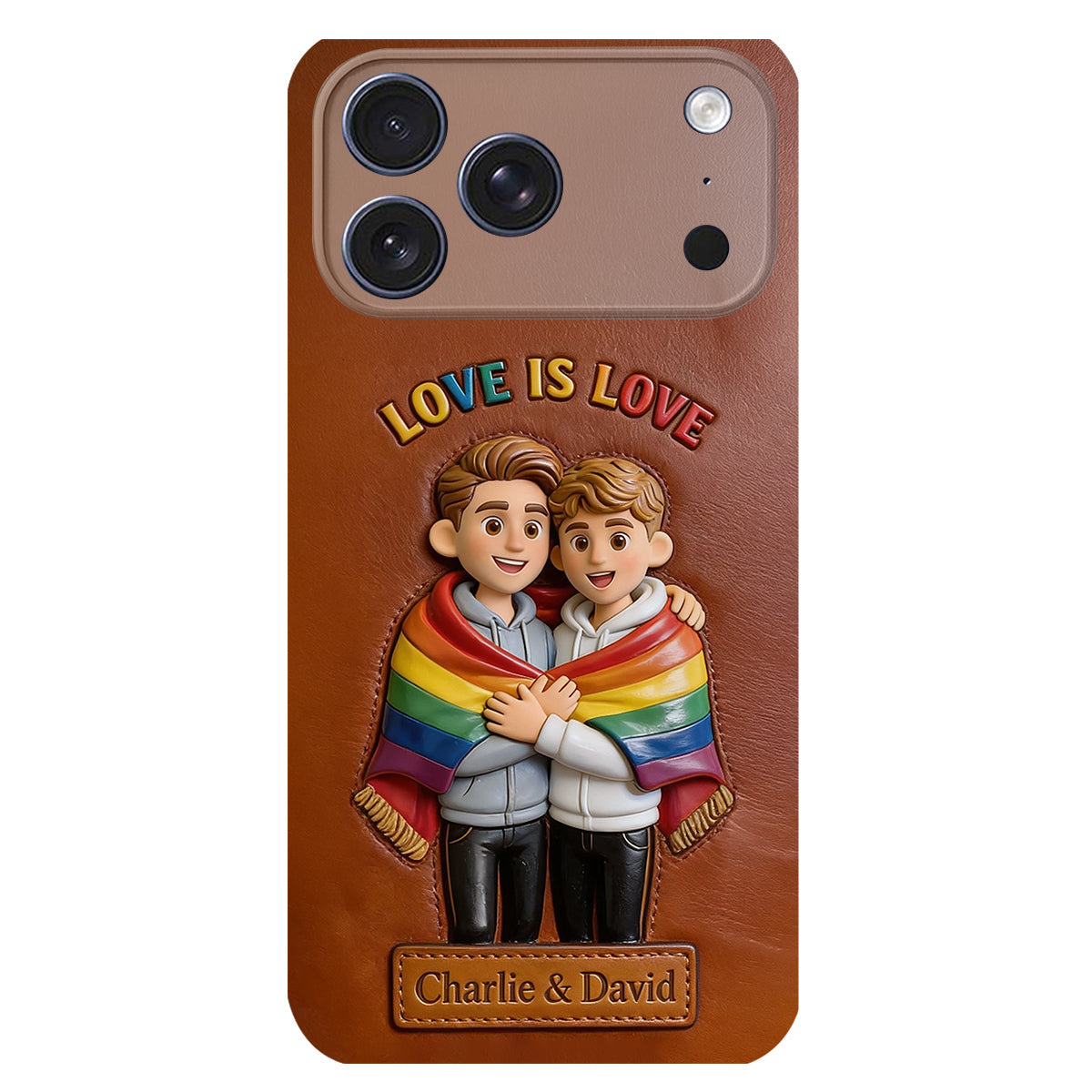 Love Is Love - Personalized LGBT Support 3D Embossed Leather Phone Case