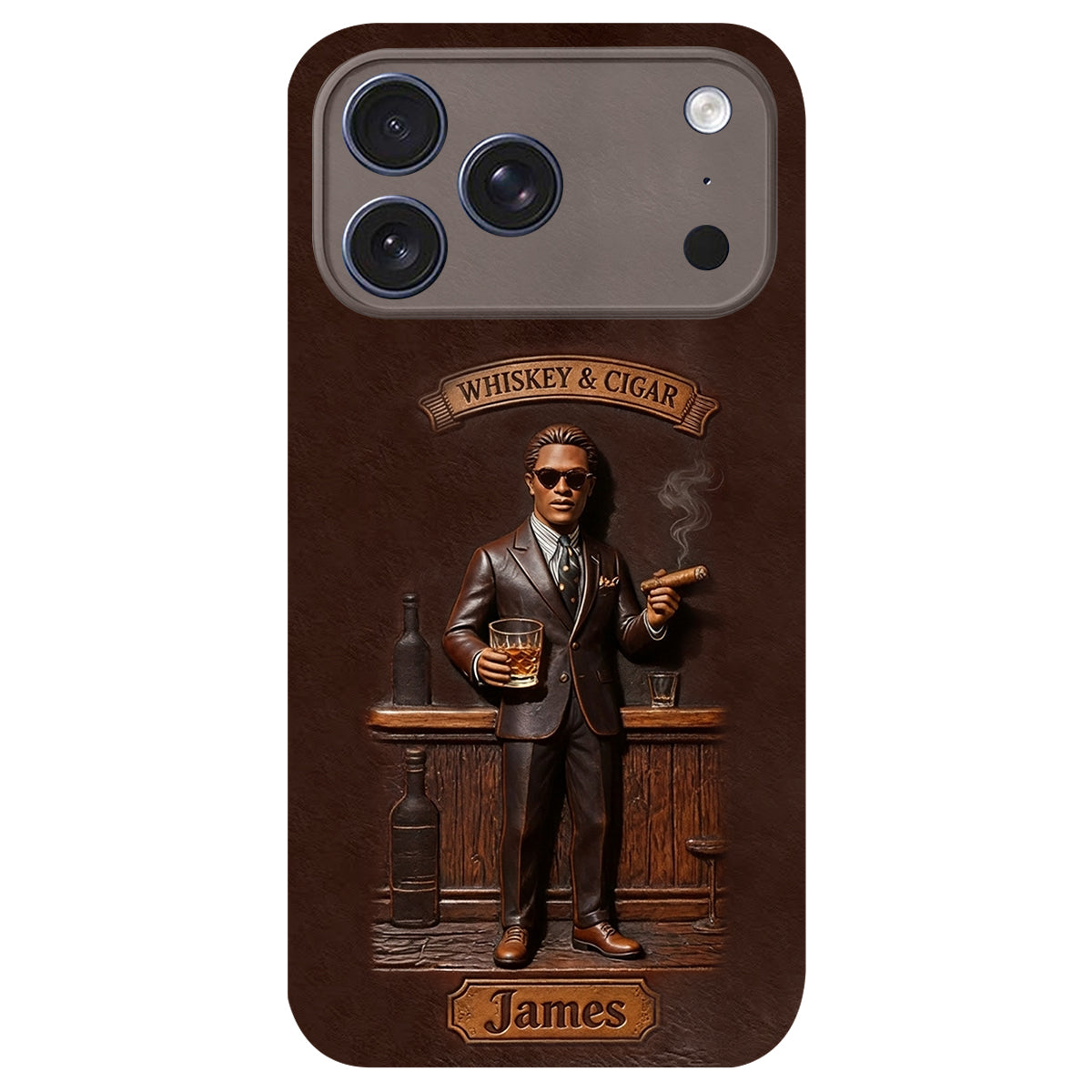 Whiskey And Cigar - Personalized Whisky 3D Embossed Leather Phone Case