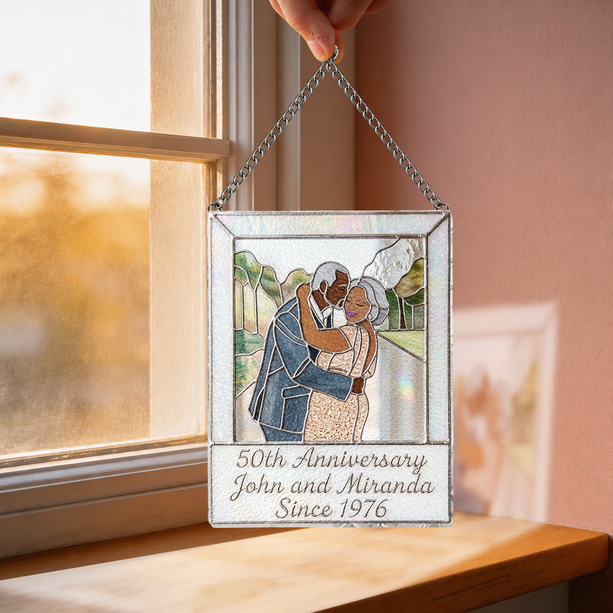 Keep All Moments - Personalized Couple 3D Printed Glass Suncatcher