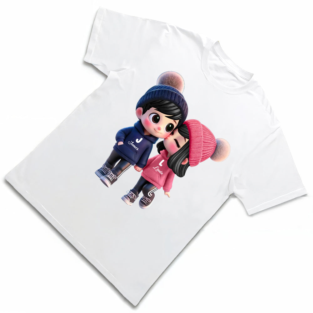Personalized Couple Classic Tee – Cute Cartoon Couple Design, Custom Names, Perfect Gift for Couples