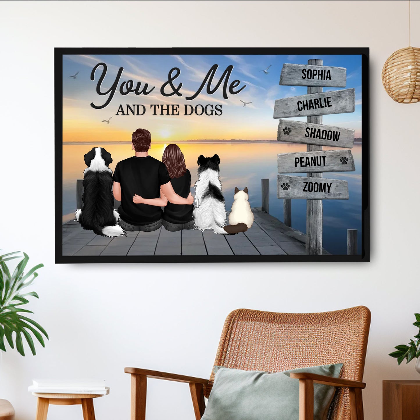Personalized Couple You Me And The Dogs Cats Poster, Perfect for Home Decoration and Pet Lovers