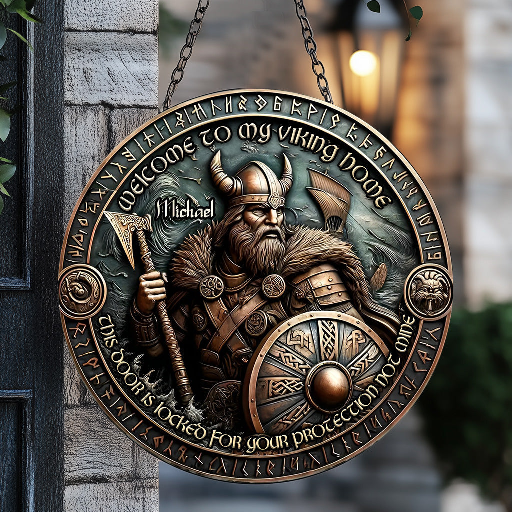 This Door Is Locked For Your Protection Not Mine - Personalized Viking Round Metal Sign