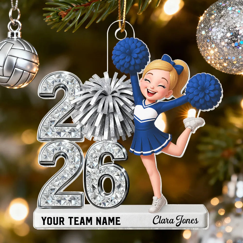 Personalized Cheerleader Acrylic Ornament with Year & Team Name, Sparkling School Spirit Keepsake, Unique Graduation Gift