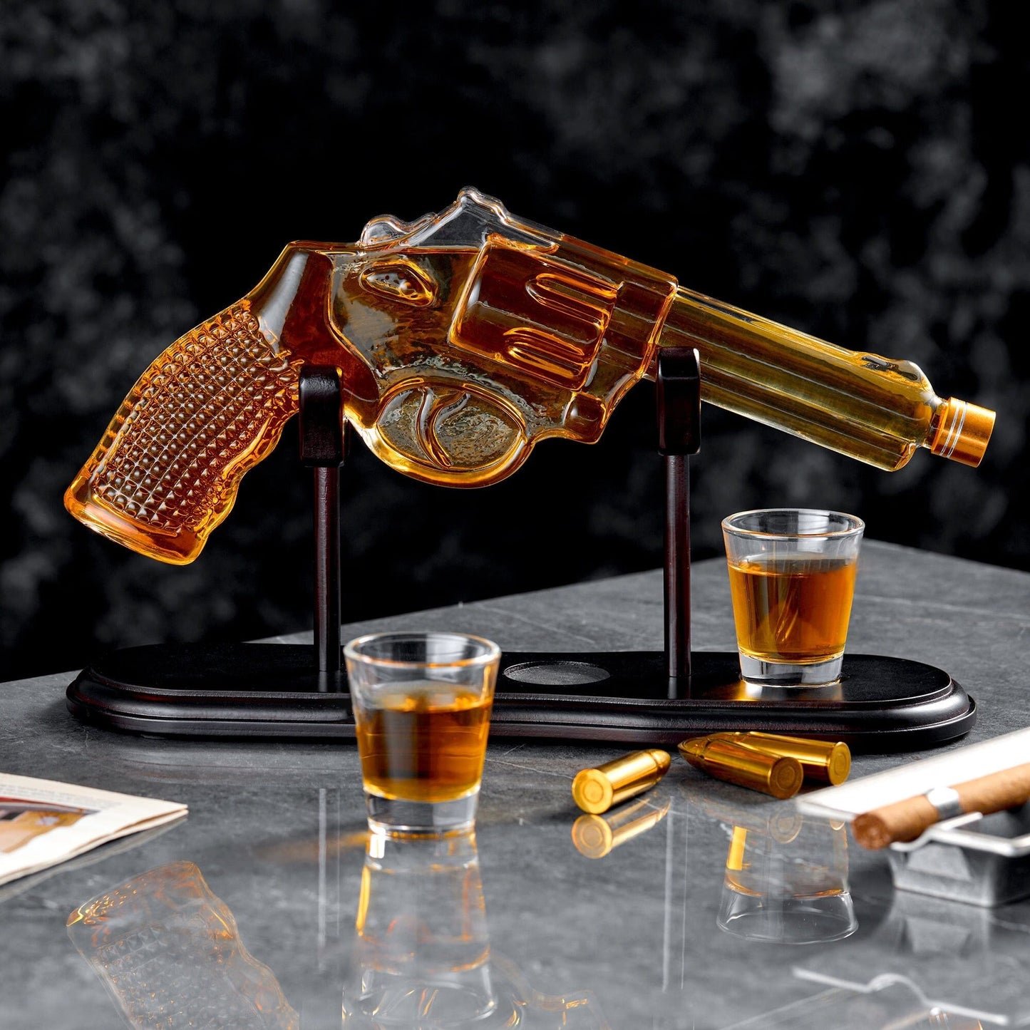 Gun Whiskey Decanter Set with Two Shot Glasses