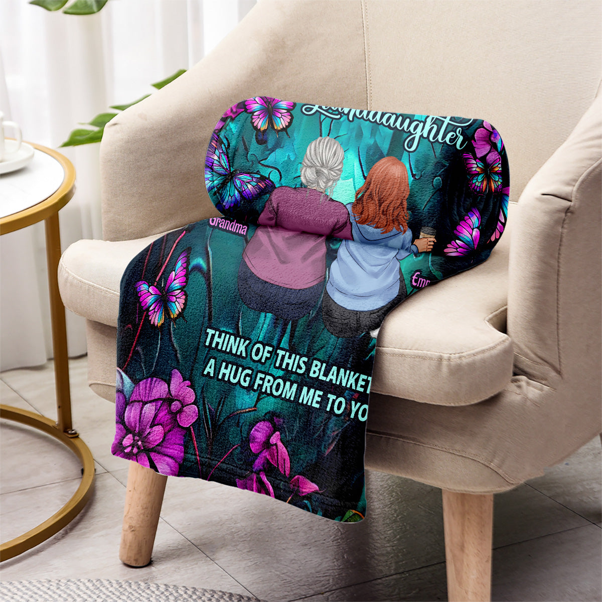 Teal And Purple Butterfly Blanket - Gift for daughter, granddaughter - Personalized Blanket