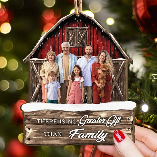 Red Barn Christmas Family Custom Photo - Personalized Photo Wooden Ornament - Gift For Christmas