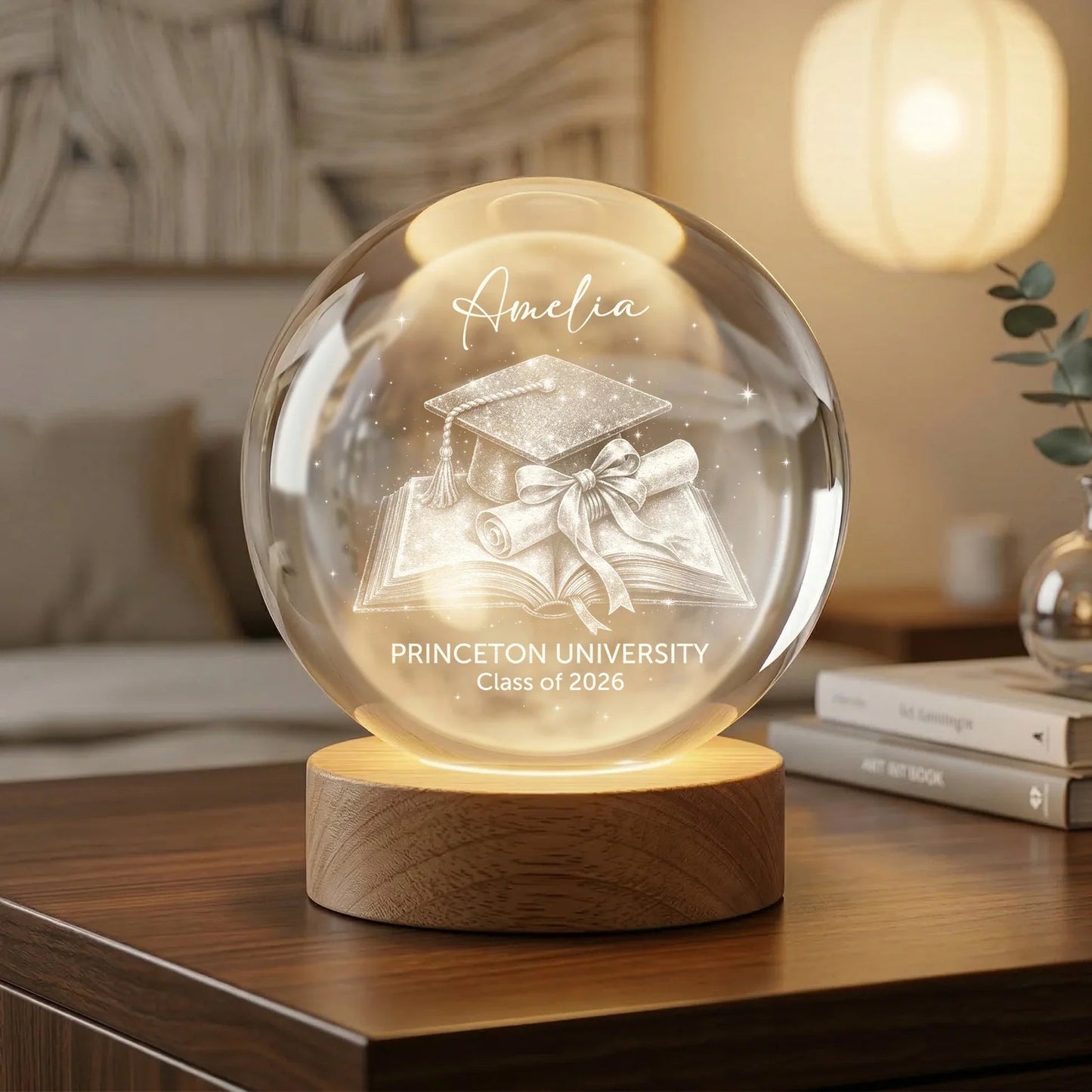 Globe Lamp Custom Graduation Keepsake with Cap Diploma Design Warm Glow Decor Unique Gift for Grad