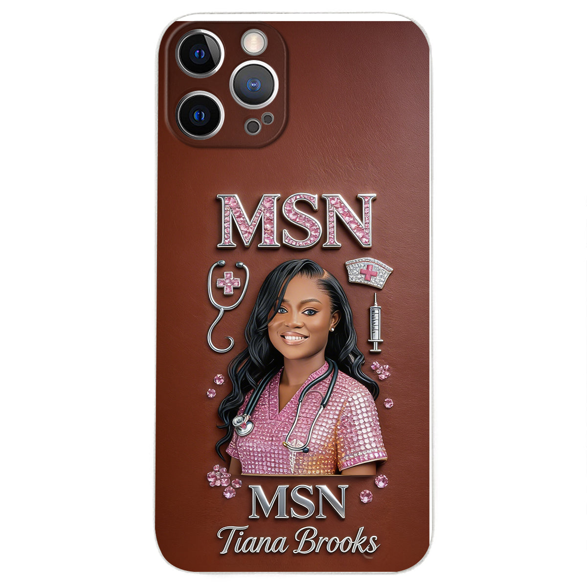 Any Title - Gifts For Nurse, Doctor - Personalized Nurse 3D Embossed Leather Phone Case